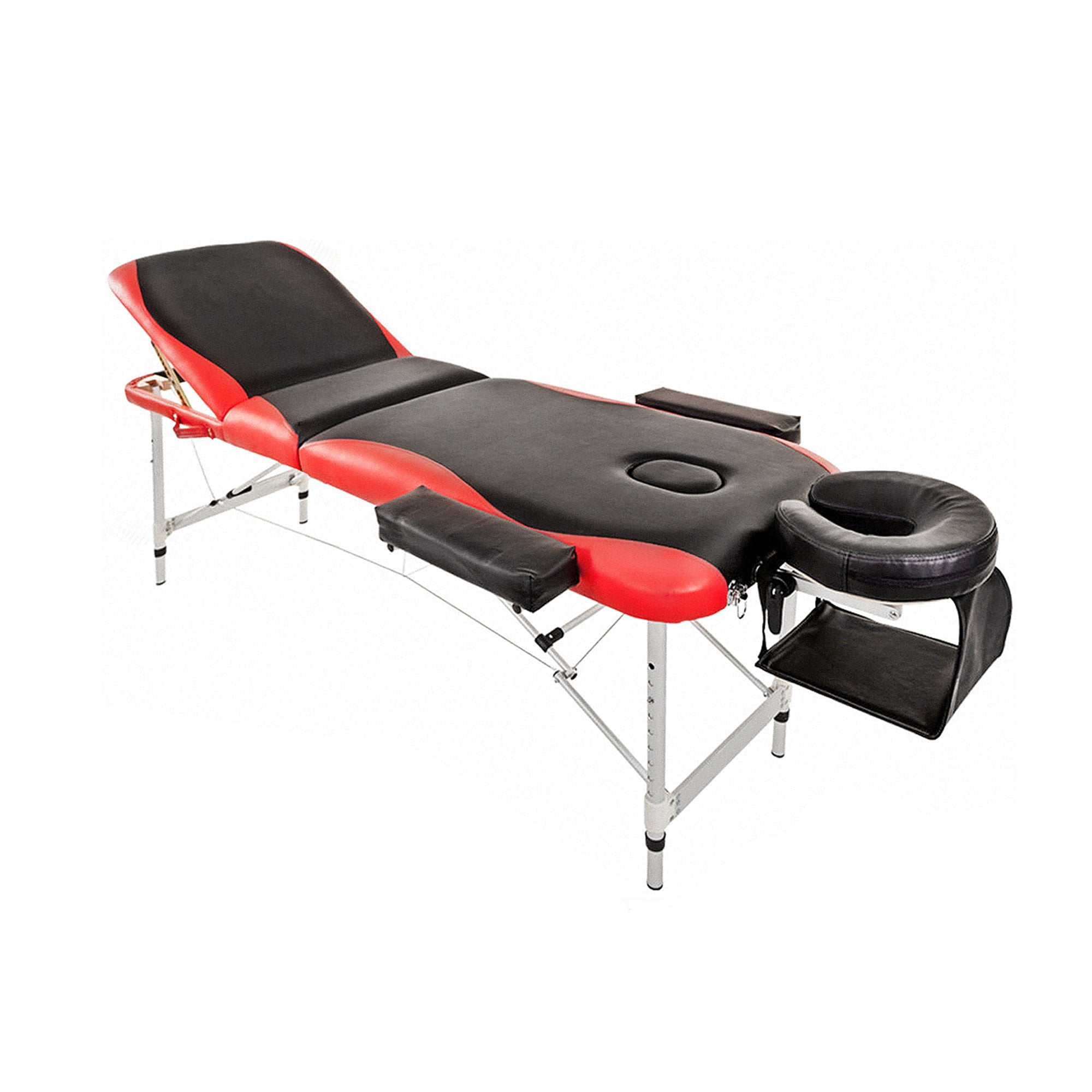 Portable Aluminium Massage Table with Lifting Backrest and Carrying Bag - Black and Red Titbit