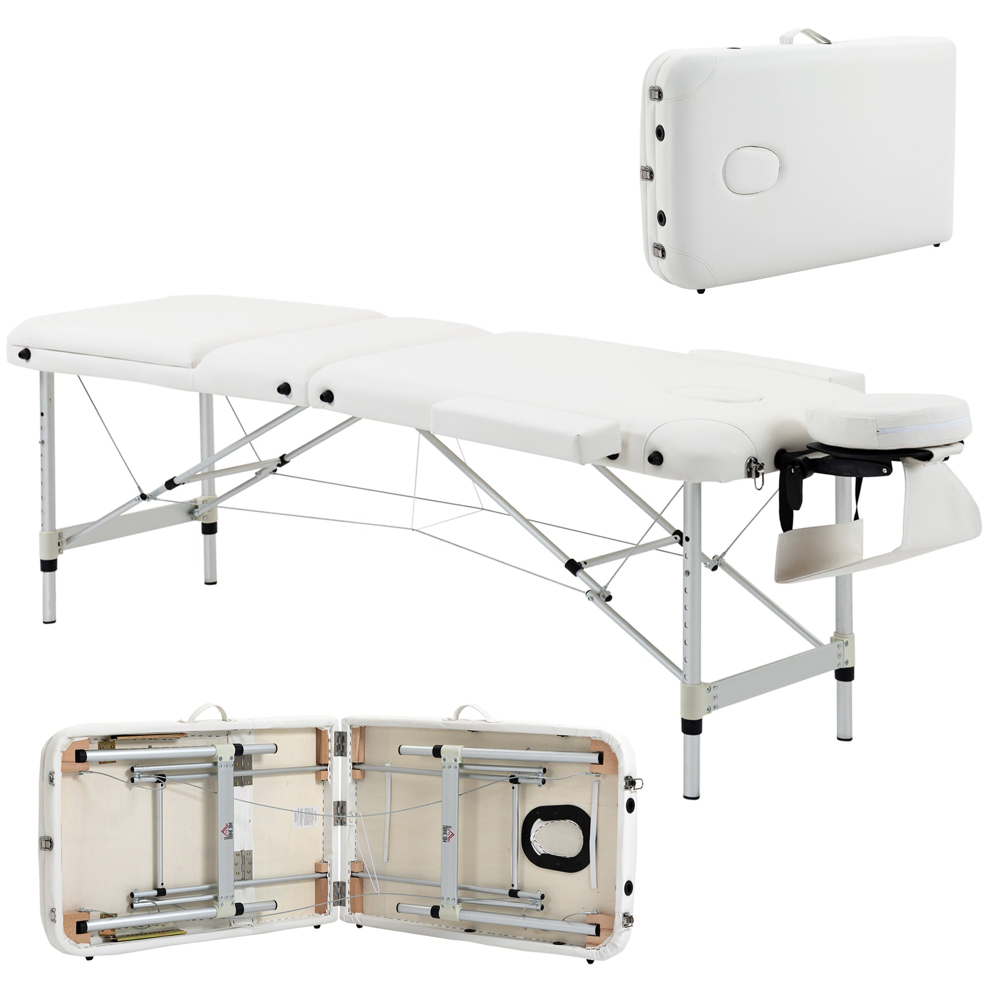 Portable Foldable Massage Table / Bed with Lifting Backrest and Carry Bag - 81 cm Width - White HOMCOM