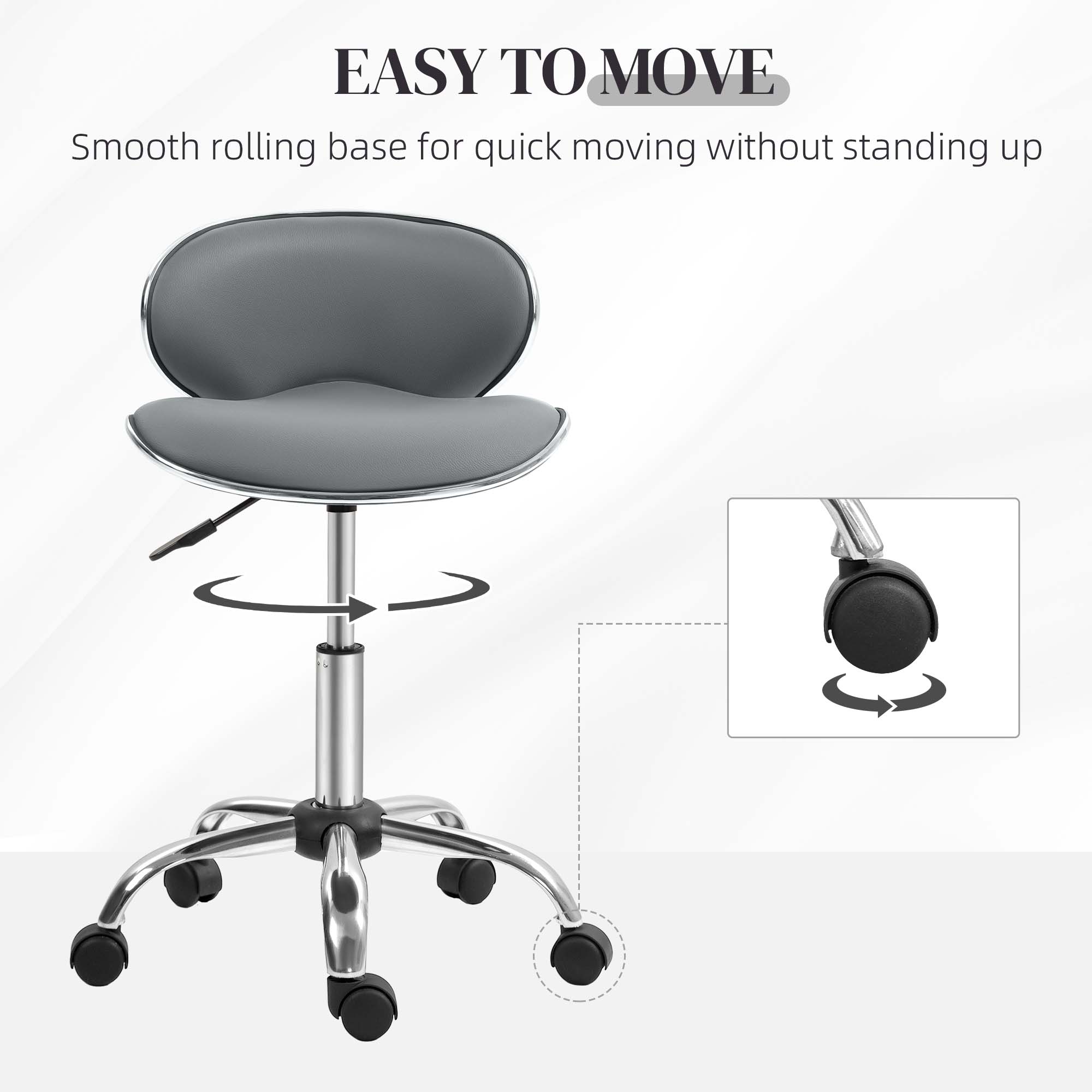 Rolling Swivel Beauty Salon Chair - Grey HOMCOM