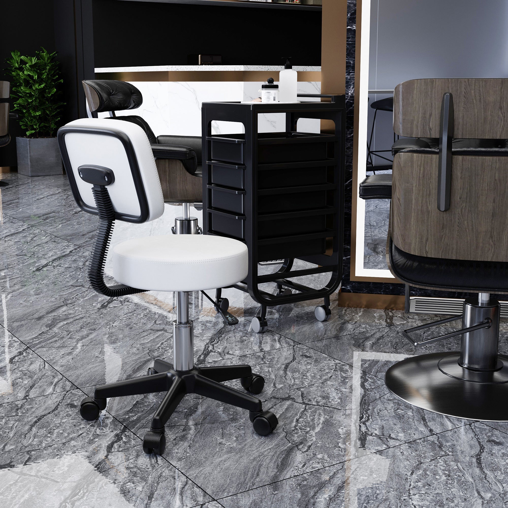 Beautician's Swivel Salon Chair - White HOMCOM