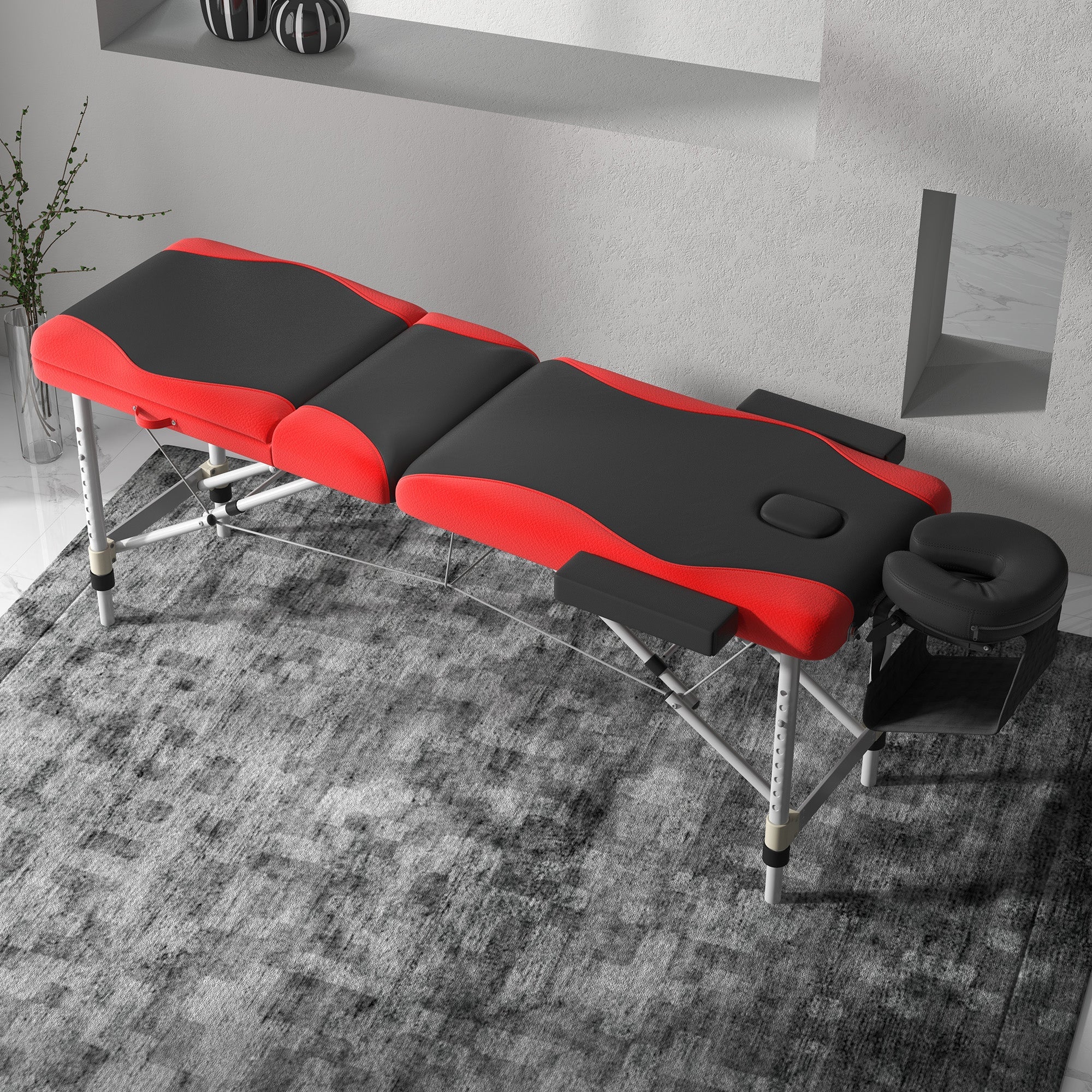 Extra Wide Foldable Portable Massage Table / Bed with Lifting Backrest - Black and Red HOMCOM