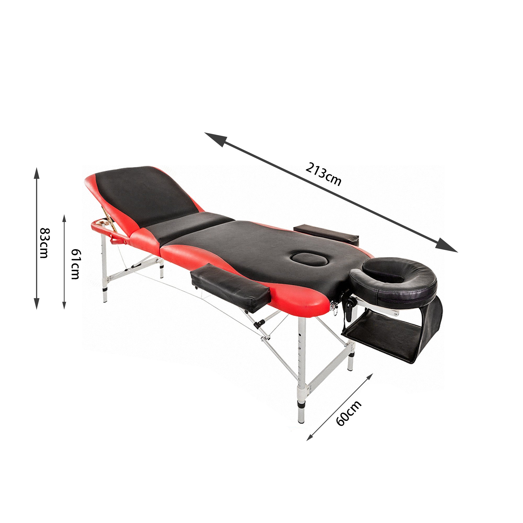 Portable Aluminium Massage Table with Lifting Backrest and Carrying Bag - Black and Red Titbit