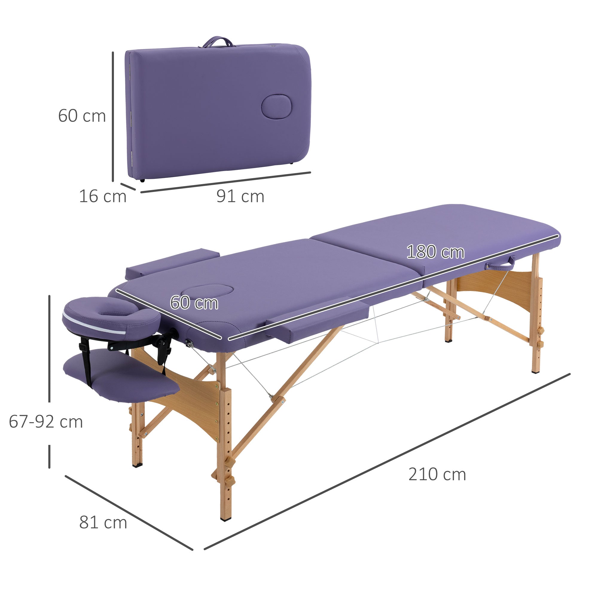 Folding Portable Massage Table / Bed with Wooden Frame - Purple HOMCOM