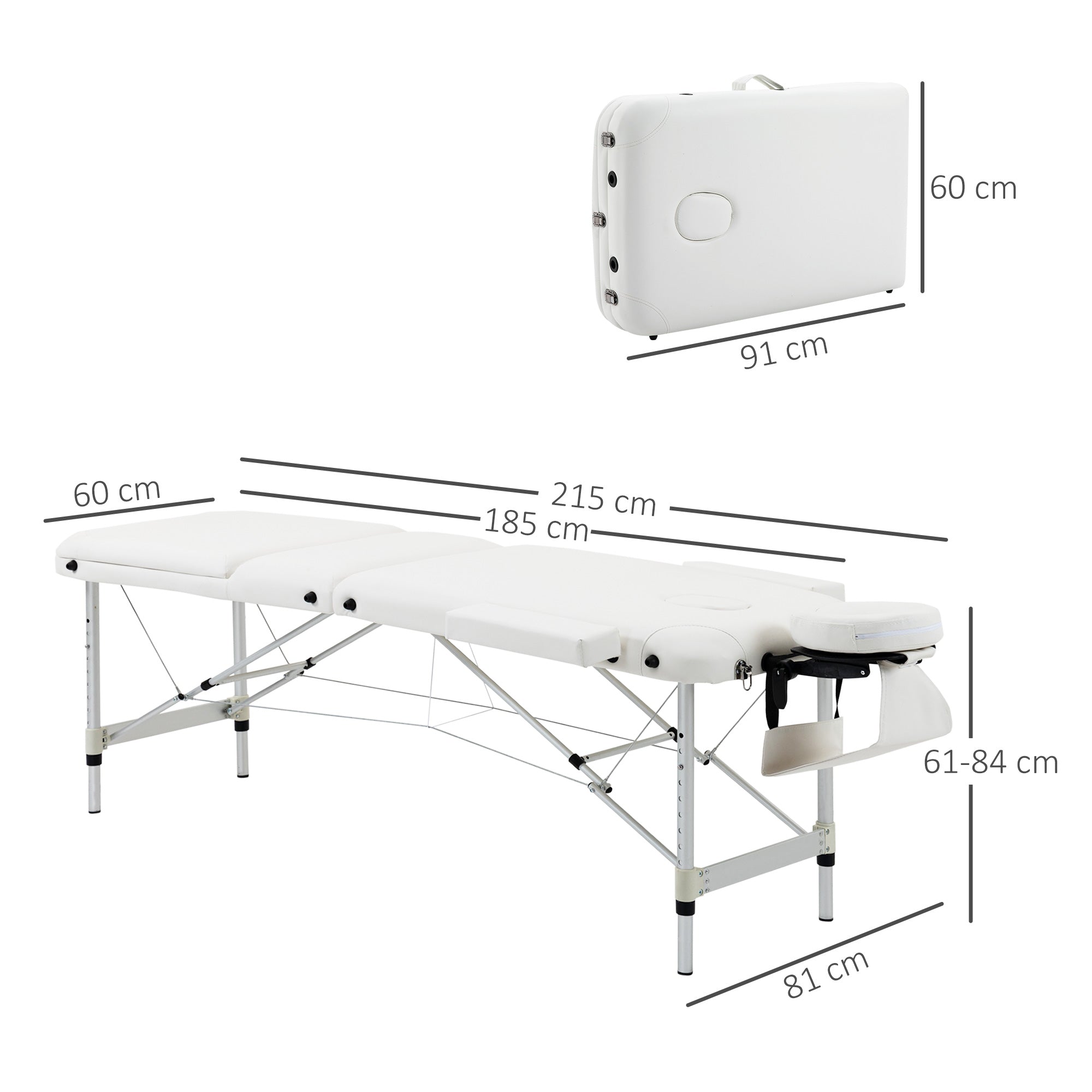 Portable Foldable Massage Table / Bed with Lifting Backrest and Carry Bag - 81 cm Width - White HOMCOM
