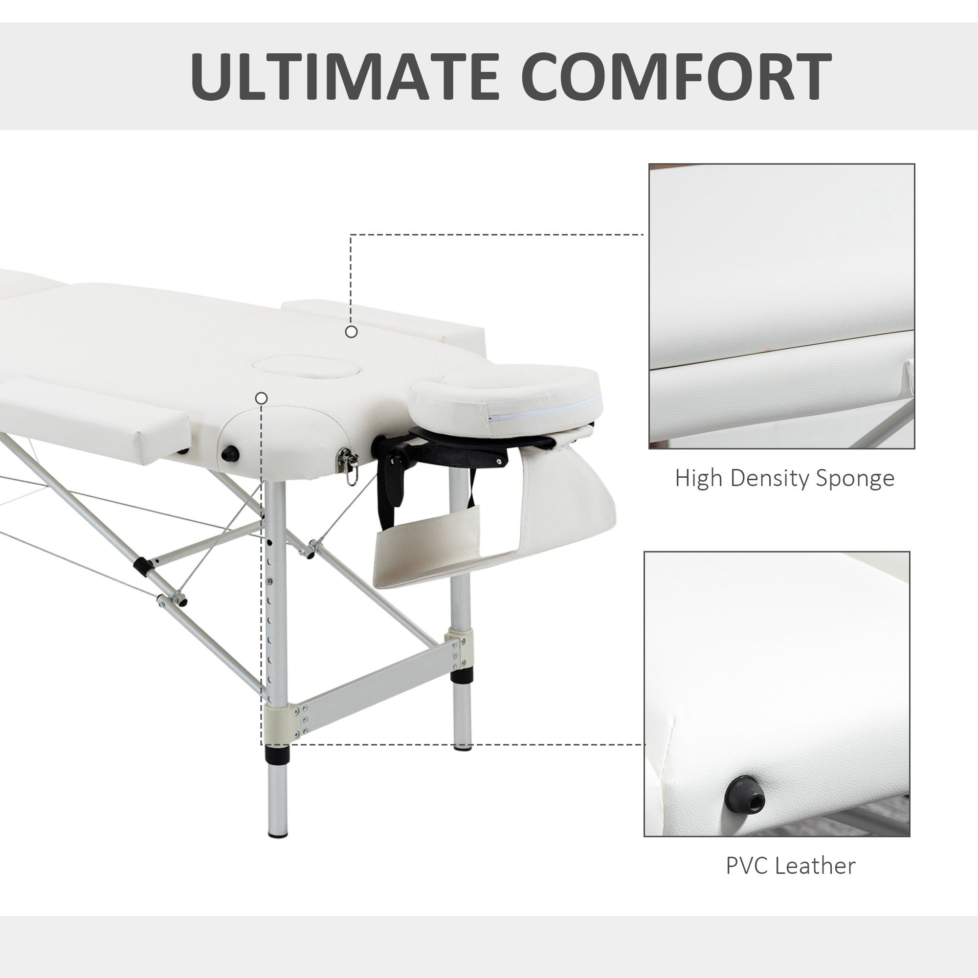 Portable Foldable Massage Table / Bed with Lifting Backrest and Carry Bag - 81 cm Width - White HOMCOM