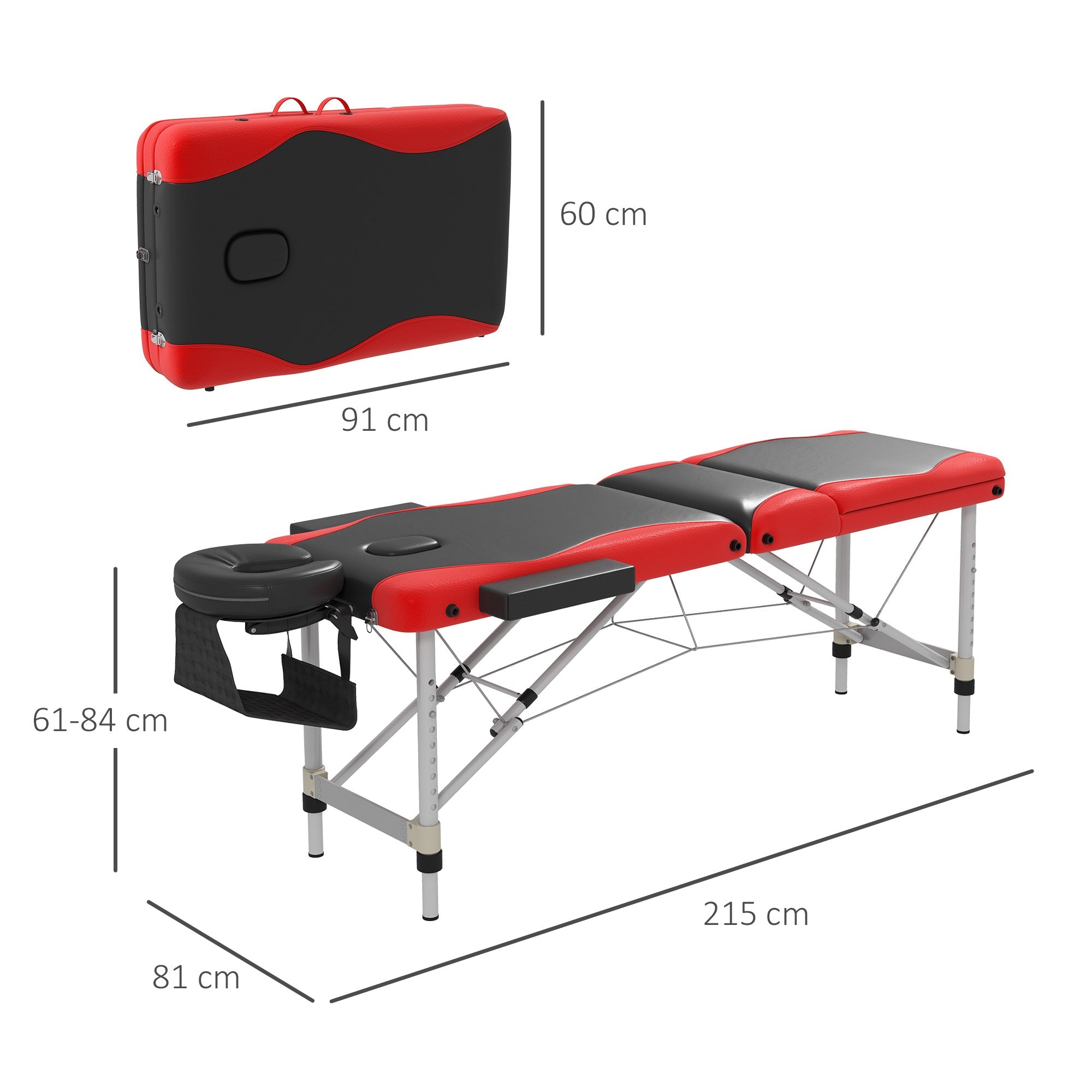 Extra Wide Foldable Portable Massage Table / Bed with Lifting Backrest - Black and Red HOMCOM