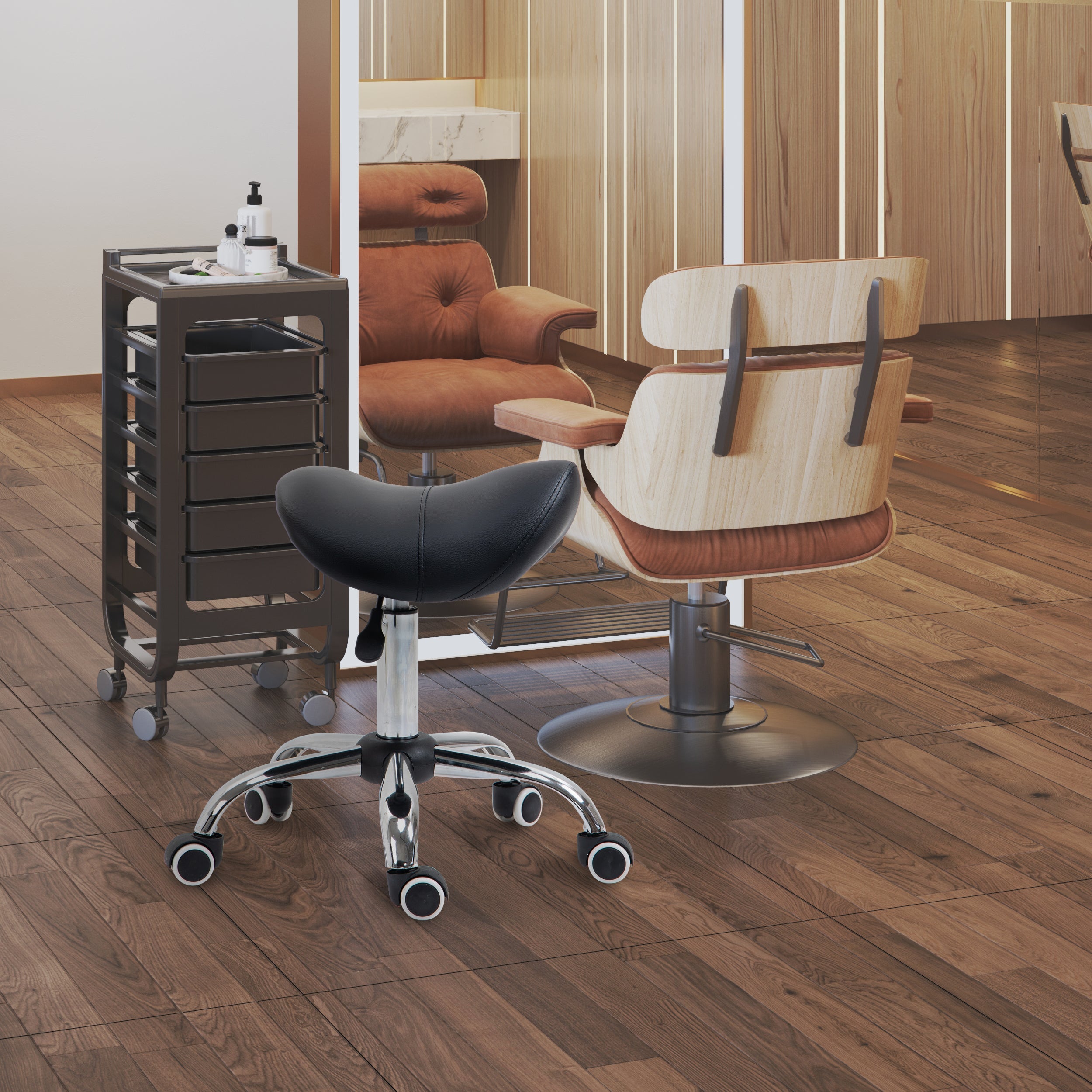 Cosmetic Saddle Stool with 360° Rotate  - Black HOMCOM