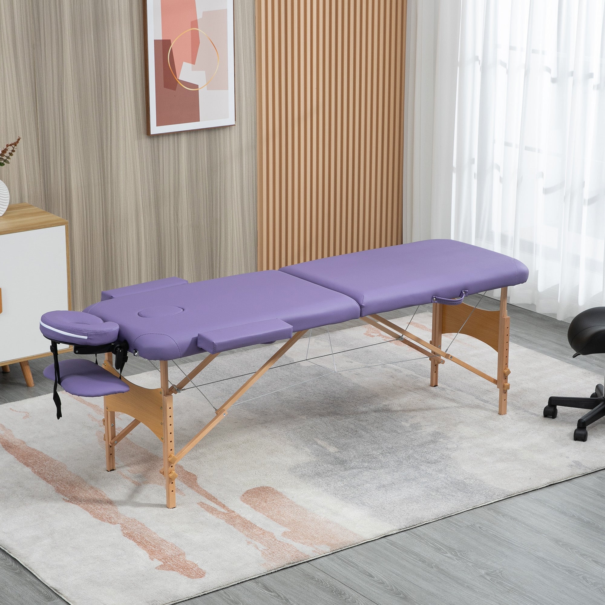 Folding Portable Massage Table / Bed with Wooden Frame - Purple HOMCOM