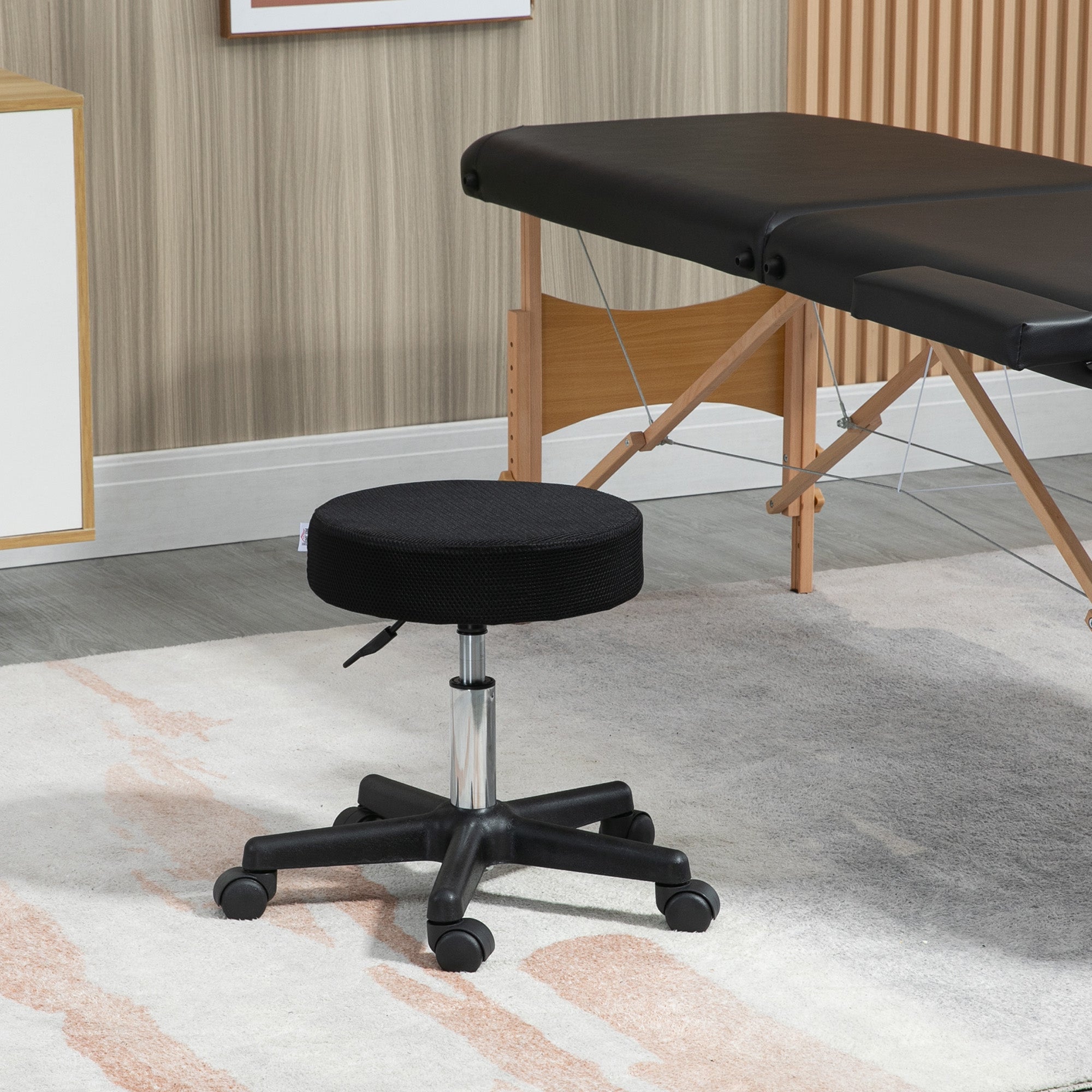 Hydraulic Swivel Salon Spa Stool with 3 Changeable Seat Covers - Black / Red / Mesh HOMCOM