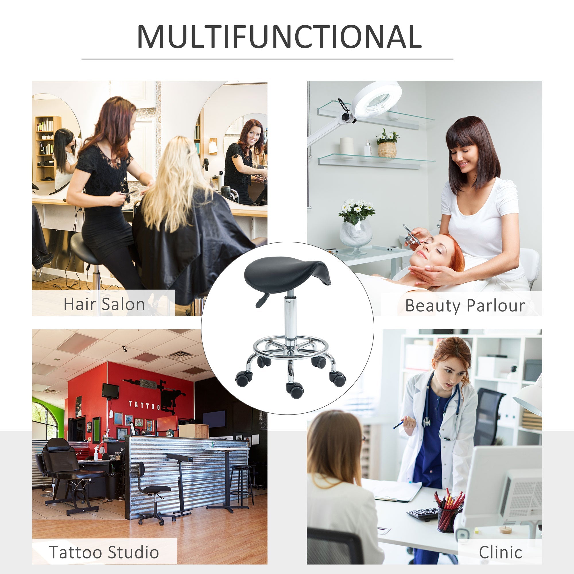 Salon Saddle Stool - Black HOMCOM
