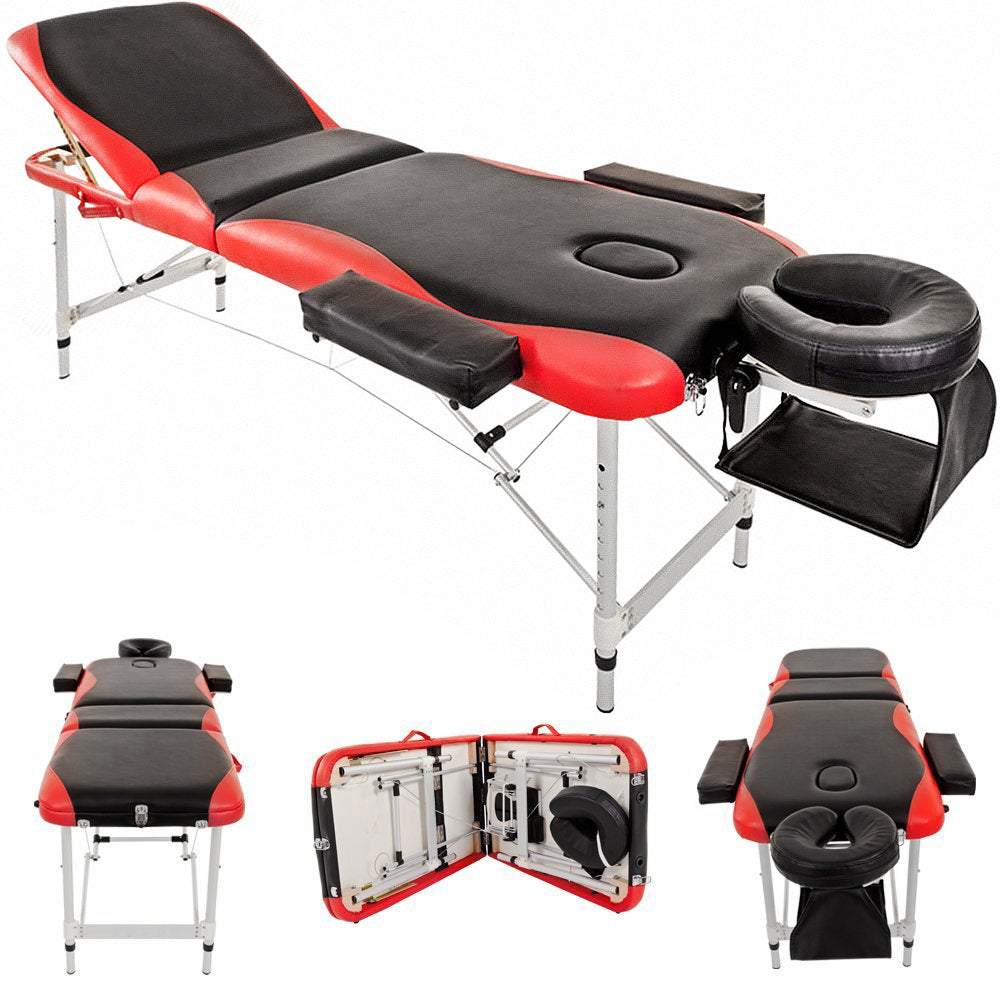 Portable Aluminium Massage Table with Lifting Backrest and Carrying Bag - Black and Red Titbit
