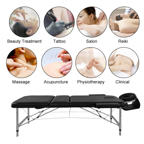 Portable Aluminium Massage Table with Lifting Backrest and Carrying Bag - Black Titbit