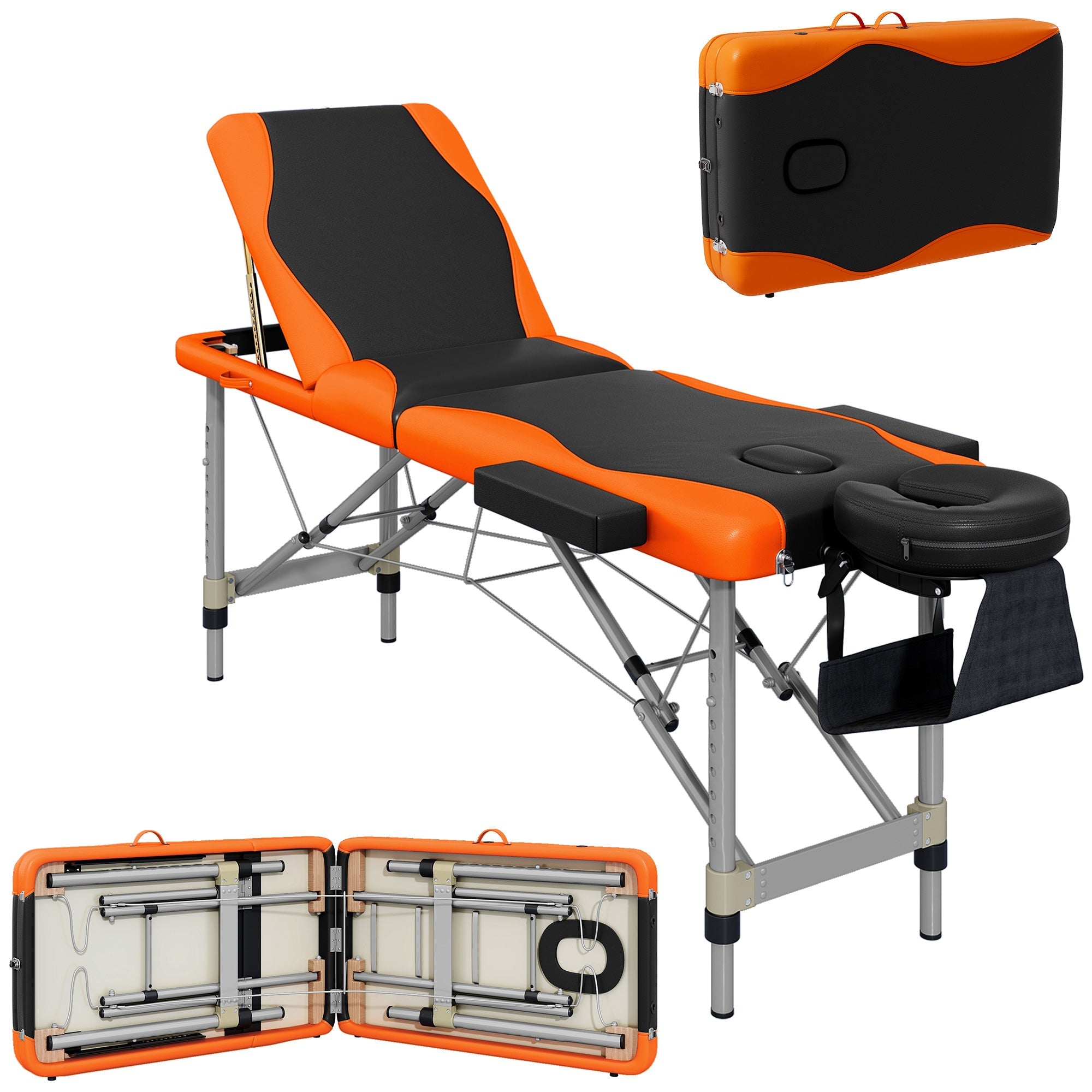 Foldable Portable Massage Table / Bed with Lifting Backrest -  Black and Orange HOMCOM