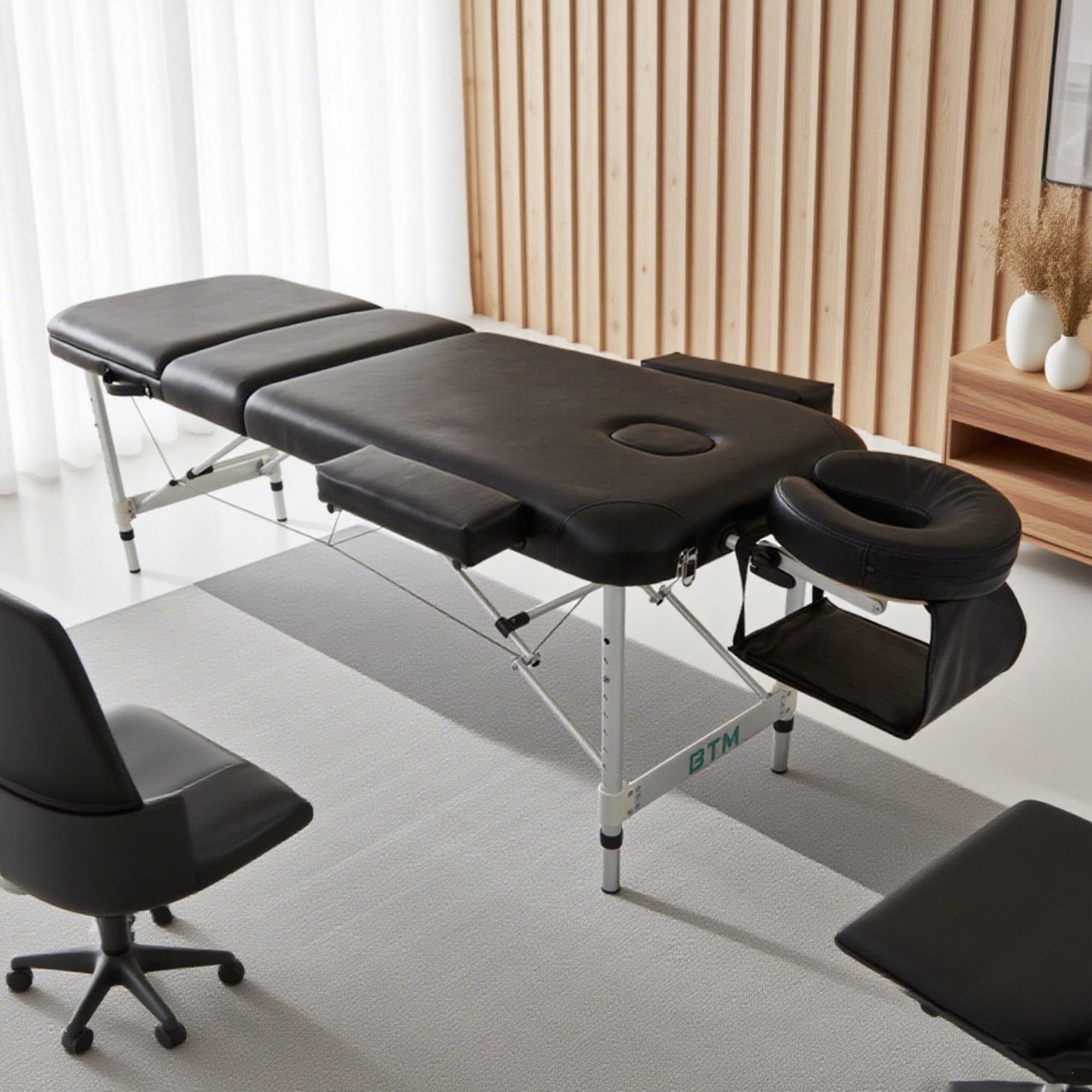 Portable Aluminium Massage Table with Lifting Backrest and Carrying Bag - Black Titbit