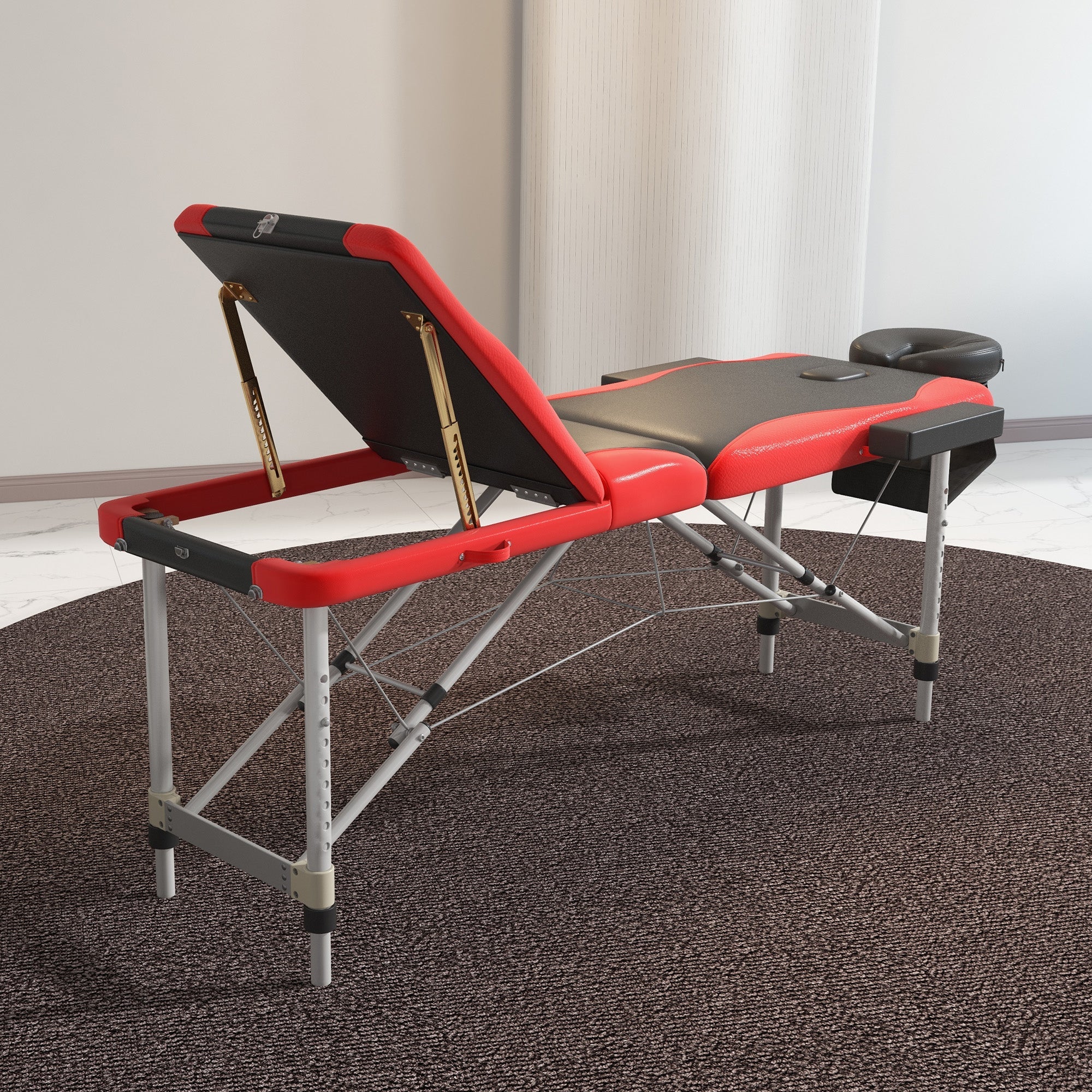 Extra Wide Foldable Portable Massage Table / Bed with Lifting Backrest - Black and Red HOMCOM