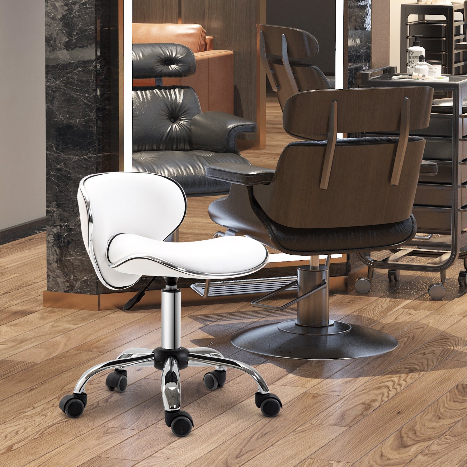 Rolling Swivel Beauty Salon Chair - White HOMCOM