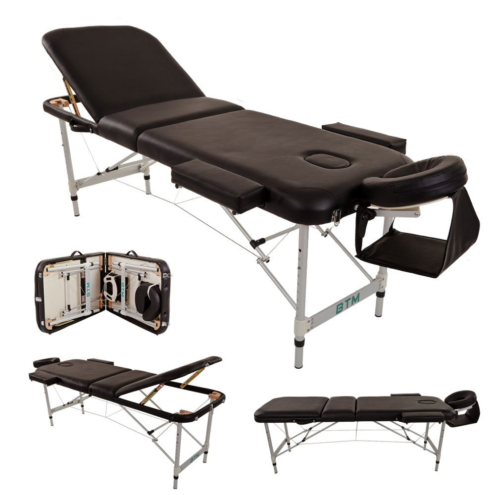 Portable Aluminium Massage Table with Lifting Backrest and Carrying Bag - Black Titbit