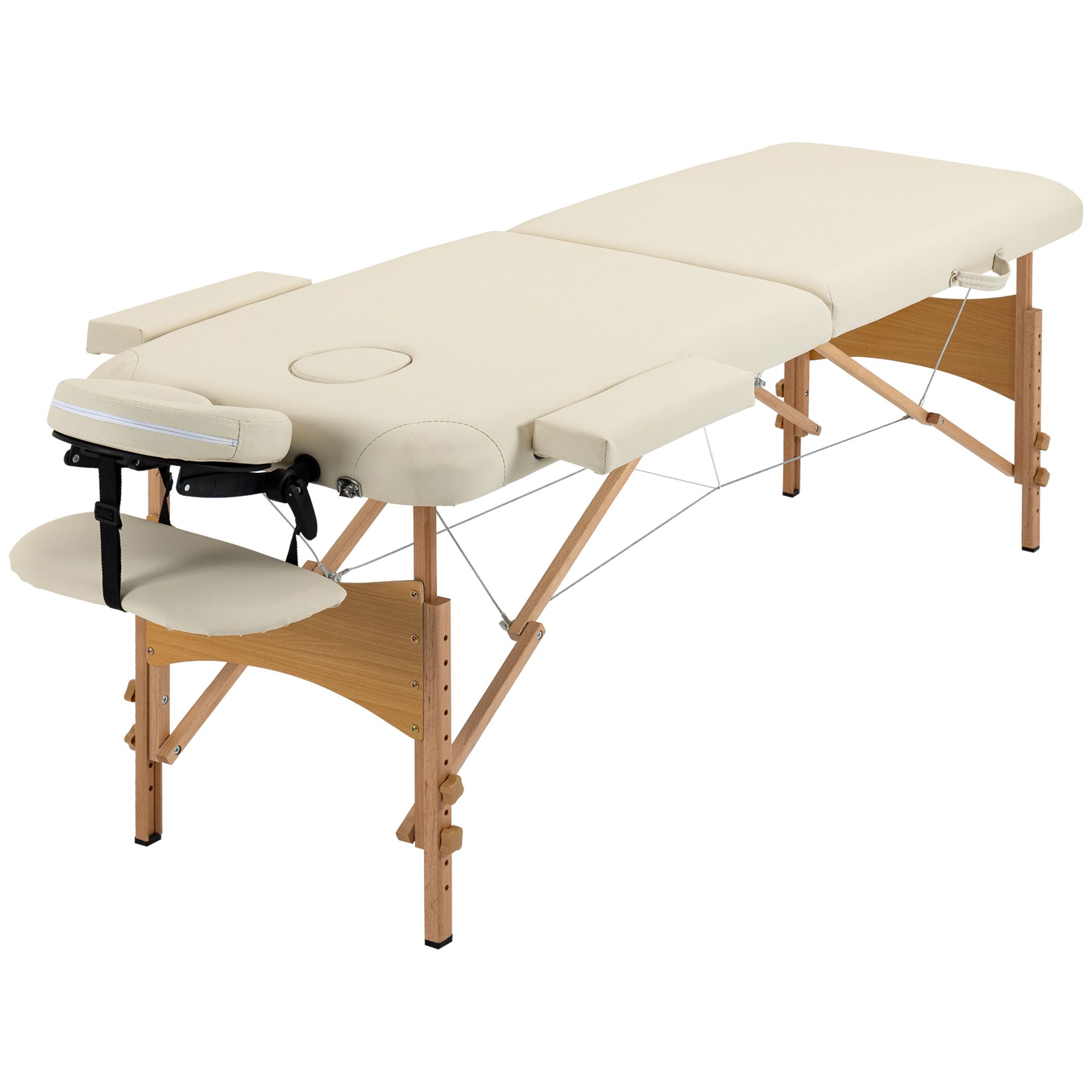 Portable Massage Table / Bed with Wooden Frame - Cream HOMCOM