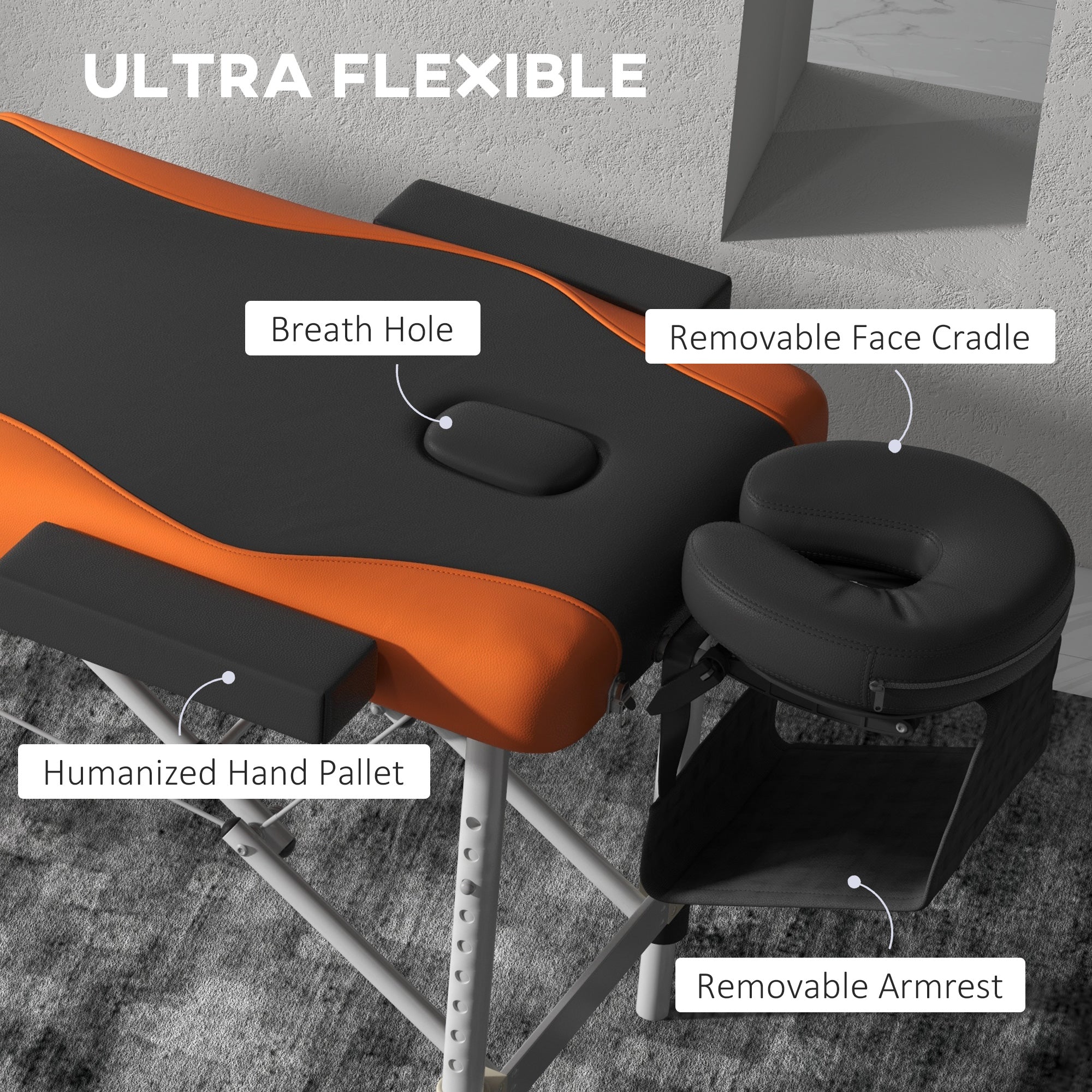 Foldable Portable Massage Table / Bed with Lifting Backrest -  Black and Orange HOMCOM