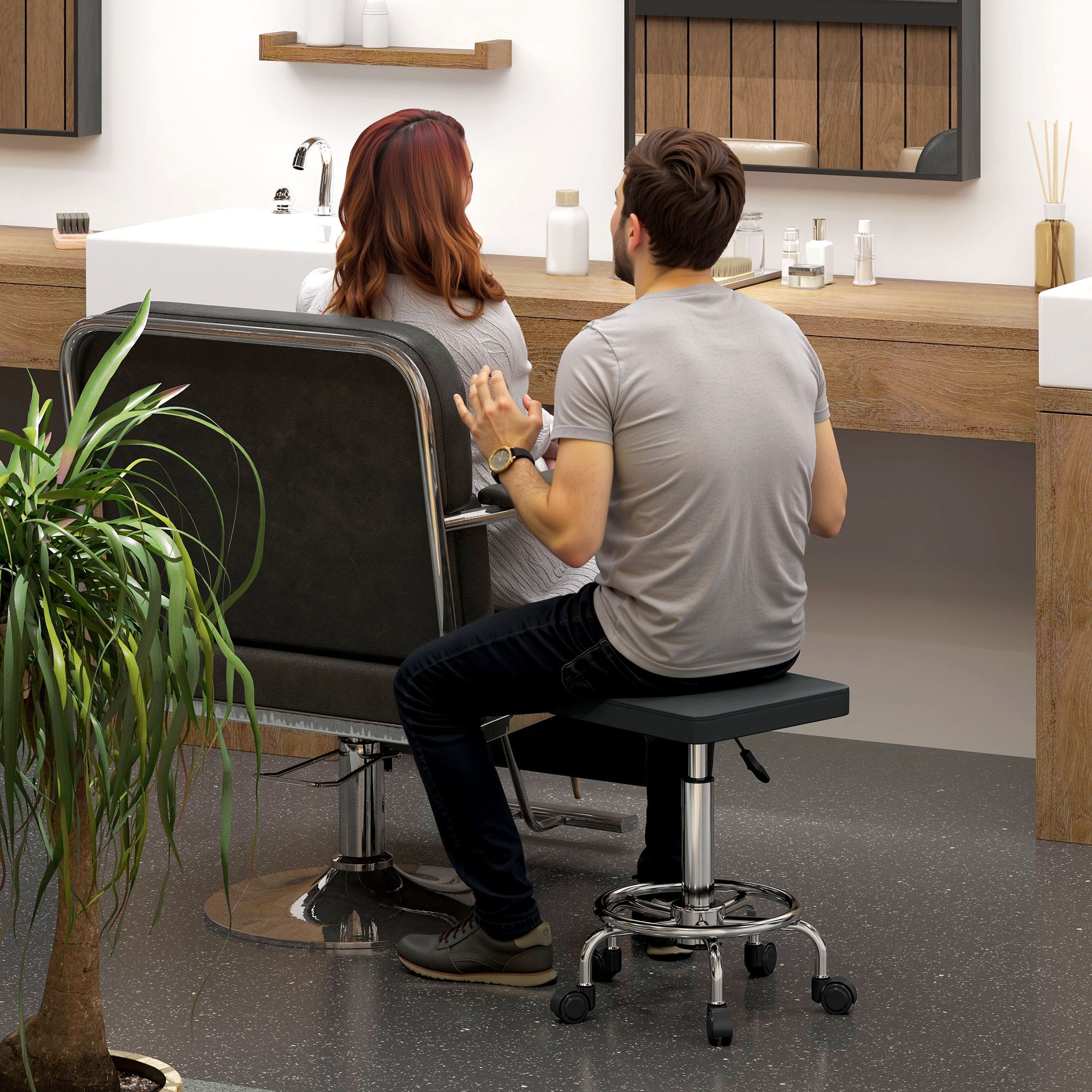 Padded Salon Stool - Black HOMCOM