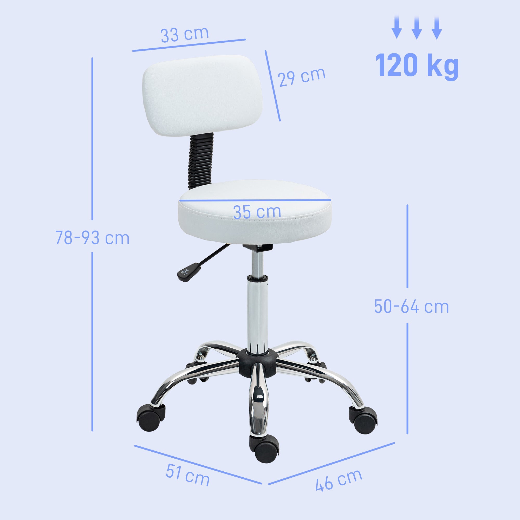 360° Swivel Seat Salon Stool - White HOMCOM